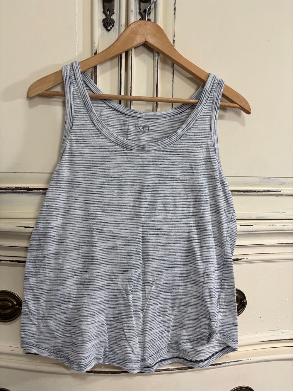LOFT Blue & White Micro-Striped Tank